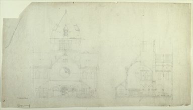 Saint Gabriel's Church, Chicago, Illinois, Elevation and Section, c. 1886. Creator: Burnham and Root.
