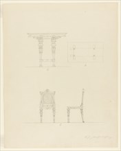 Design Projects, Table and Chair Elevations, c. 1860-1870. Creator: Carl J Furst.
