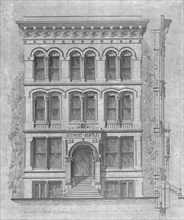 Stewart-Bentley Building, Chicago, Illinois, Elevation and Exterior Wall Section, 1872. Creator: Carter Drake and Wight.