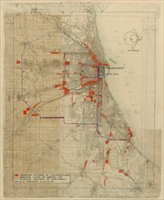 Plan of Chicago, Chicago, Illinois, Railroad Circuits Diagram, 1909. Creator: Daniel Burnham.