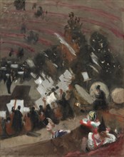 Rehearsal of the Pasdeloup Orchestra at the Cirque d'Hiver, c. 1879. Creator: John Singer Sargent.