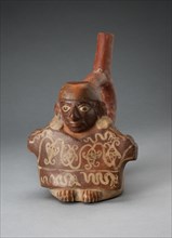 Stirrup Spout Vessel Depicting Man Holding Decorated Textile, 100 B.C./A.D. 500. Creator: Unknown.