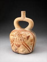 Stirrup Spout Vessel with Relief Depicting a Supernatural Figure Holding a Trophy Head, 100 BC/AD 50 Creator: Unknown.