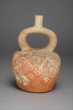 Stirrup Spout Vessel with Relief Depicting a Figure and Crab in Battle, 100 B.C./A.D. 500. Creator: Unknown.