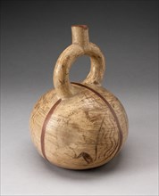 Globular Stirrup Vessel with Depicting Abstract Animals, Possibly Overpainted, 100 B.C./A.D. 500. Creator: Unknown.