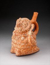 Handle Spout Vessel in the Form of an Anthropomorphic Owl with Feline Fangs..., 100 B.C./A.D. 500. Creator: Unknown.