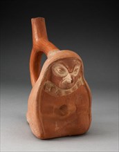 Handle Spout Vessel in the Form of a Seated Anthropomorphic Bird Wearing a Shawl, 100 BC/AD 500. Creator: Unknown.