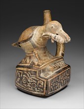 Square Handle Spout Vessel with Form of a Bird Eating a Lizard, 100 B.C./A.D. 500. Creator: Unknown.