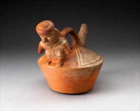 SIngle Spouted Vessel with Sculpted Figure Attached to the Handle, 100 B.C./A.D. 500. Creator: Unknown.