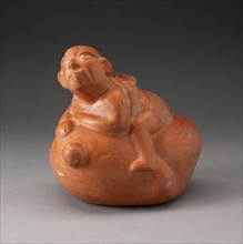 Stirrup Spout Vessel in Form of a Man Sitting atop a Vegetable, 100 B.C./A.D. 500. Creator: Unknown.