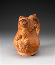 Handle Spout Vessel in the Form of a Composite Scene Depicting Three Figures, 100 B.C./A.D. 500. Creator: Unknown.