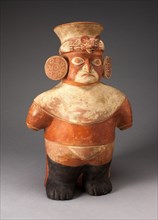 Jar in the Form of a Figure with Painted Head, Large Earflares, and Feline Headdress, 100 B.C./A.D.  Creator: Unknown.