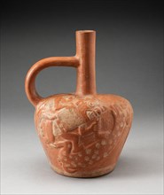 Handle Spout Vessel with Raised Deer Hunt Motifs, 100 B.C./A.D. 500. Creator: Unknown.