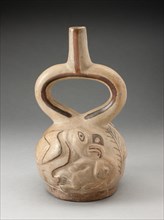 Stirrup Spout Vessel with Raised Design of a Man Attacked by a Bird, 100 B.C./A.D. 500. Creator: Unknown.