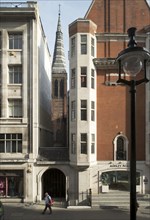 Spire of All Saints Church, Margaret Street, from Great Titchfield Street, Marylebone, London, 2014. General view of the street looking east between numbers 12 and 14 towards the spire of All Saints C...