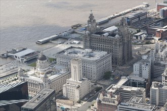 The Three Graces, Liverpool, 2015. The Royal Liver Building, Cunard Building and Port of Liverpool Building.