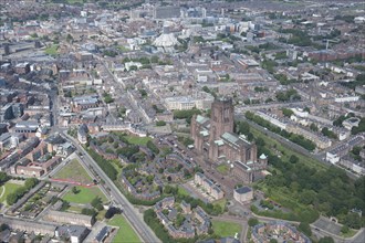 View of Liverpool including the Anglican and Catholic cathedrals, 2015. Creator: Historic England.