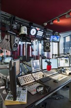 Radio studio, New Broadcasting House, Portland Place, Marylebone, London, 2016. Interior view of a World Service radio studio in the new extension to the BBC's headquarters building.