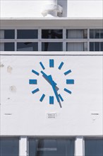 Elmdon Terminal, Birmingham International Airport, West Midlands, 2018. Detail of the clock on the south side of the terminal.