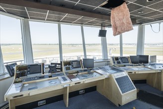 Control tower, Birmingham International Airport, West Midlands, 2018. Interior view of the air terminal's control tower from the south-west, 2018.