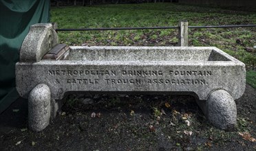 Cattle trough and drinking fountain, Spaniards Road, Hampstead Heath, London, 2018. General view of the trough from the east, 2018.