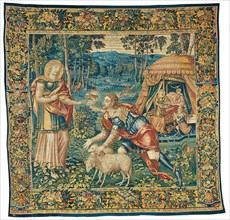 The Meeting of Jacob and Rebecca, and Isaac Blessing Jacob, from The Story of Jacob, Brussels, 1560/68. Woven at the workshop of Jan van Tieghem.