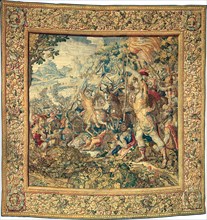 The Crossing of the Granicus, from The Story of Alexander the Great, Holland, 1619. Battle fought in 334 B.C. between the Macedonians led by Alexander the Great, and the Persians. Woven at the worksho...