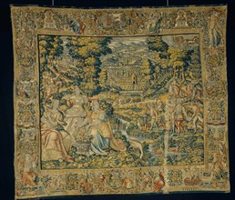 Pluto and Proserpina with Falconry, Flanders, c. 1600. Woven at the workshop of Erasmus I de Pannemaker, after an engraving by Adriaen Collaert after Hans Bol.