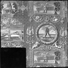 Les Monuments de Paris (The Monuments of Paris) (Furnishing Fabric), France, 1816/18. Designed by Hippolyte Lebas, engraved by Nicolas Auguste Leisnier, manufactured by Christophe Philippe Oberkampf.