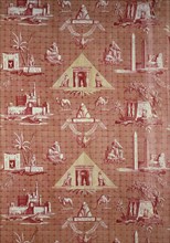 Les Monuments d'Egypte (The Monuments of Egypt), furnishing fabric, France, c. 1800. Designed by Jean Baptiste Huet. Christophe Phillipe Oberkampf (producer), Louis François Cassas (painter), Pagelet ...
