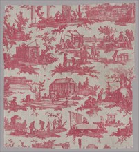 Les Travaux de la Manufacture (The Activities of the Factory) (Furnishing Fabric), France, 1783/84. Dyeing and printing of mass-produced textiles. Designed by Jean Baptiste Huet, manufactured by Oberk...