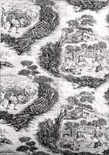 Panel (Furnishing Fabric), England, c. 1785. Rural scenes: sheep-shearing, ploughing.