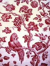 Panel (Furnishing Fabric), England, c. 1780. Floral print with parrot and grapes.
