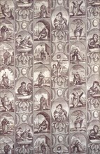 Panel (Furnishing Fabric), England, 1825-1875. Religious motifs: saints, Virgin and Child, the Crucifixion.