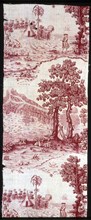 Tenian (Furnishing Fabric), Middlesex, c. 1785. Scenes in Tinian, Northern Mariana Islands, Micronesia. Engraved by Herman van Swanelvelt after George Anson, manufactured by Bromley Hall.