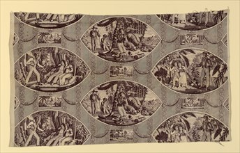 'Paul and Virginie', Furnishing Fabric, France, after 1818. Engraved by Tony Johannot and others after works by Jean Michel Moreau and Jean Frederic Schall, based on the story by Bernardin de Saint-Pi...