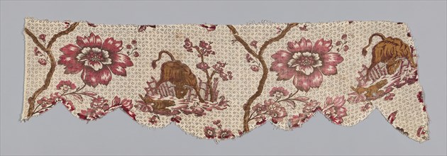 Valance (Furnishing Fabric), France, 1780/1800. Floral print with bull and dog motif.