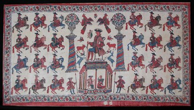 Panel, India, late 18th century. Europeans on horseback.