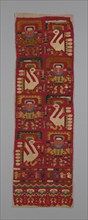 Panel, Peru, 1000/1476. Human figures and birds wearing crescent headdresses.