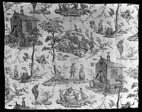 Les Vendages (Furnishing Fabric), France, 1785. Scenes of grape-harvesting and wine-making. Manufactured by Christophe Phillipe Oberkampf.