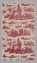 La Caravane du Caire (The Caravan from Cairo) (Furnishing Fabric), France, 1785/89. Vignettes possibly depicting the white slave trade. Manufactured by Petitpierre et Cie.