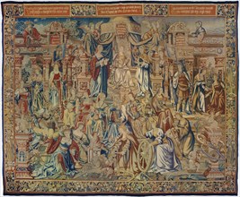 Prudentia (Prudence), from Los Honores, Flanders, 1525/32. Presumably after a design by Bernard van Orley. Left side possibly produced at the workshop of Pieter van Aelst. Right half was rewoven.