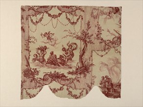Les Quatre Éléments (The Four Elements) (Furnishing Fabric), France, c. 1780. Water nymphs with coral and sheashells, and stylised dolphin. Probably after Jean Jacques Lagrenée le Jeune from engraving...