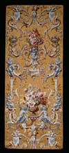 Panel (Furnishing Fabric), Lyon, 1860/80. Cherubs playing panpipes, cornucopiae, vases of flowers. Produced by Mathevon et Bouvard.