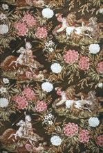 Panel (Furnishing Fabric), United States, c. 1853. Floral print with wild west scenes.
