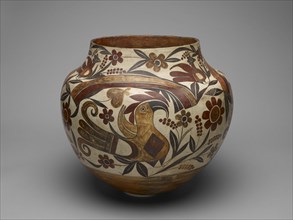 Polychrome Jar with Rainbow, Macaw, and Floral Motifs, 1880s.