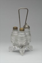 Jumbo/Elephant pattern cruet stand with three bottles, 1883/5. Attributed to Canton Glass Company.