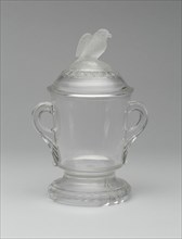 Old Abe/Frosted Eagle pattern covered sugar bowl, 1880/90. Attributed to the Crystal Glass Company.