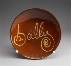 Plate, 1820/1867. Inscribed 'Sally'. Attributed to George Wolfkiel.