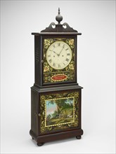 Shelf Clock, c. 1820/40. Pastoral scene painted on glass.